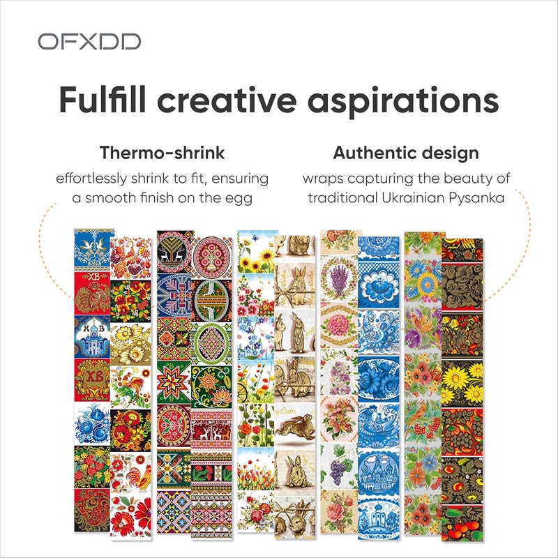 OFXDD Egg Wraps Easter Set for Pysanky 70 Pcs - Thermo Heat Easter Egg Wraps Ukrainian - Traditional Easter Egg Shrink Wrappers with Patterns - Orthodox Slavic Ukrainian Egg Decorating Kit - Image 2